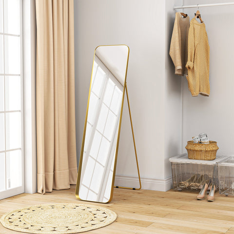 Rootz Full Body Mirror - Freestanding & Tiltable - Metal Frame - Elegant Gold Finish - 160 x 40 cm - Ideal for Hallways and Bedrooms