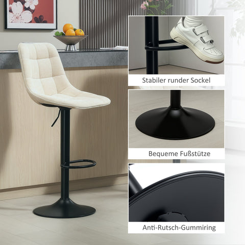 Rootz Modern 2 Set Rotating Bar Chairs - Adjustable Stools - Padded Bar Seats - Height Versatile 63-84cm - 47b x 53t x 96-117h cm
