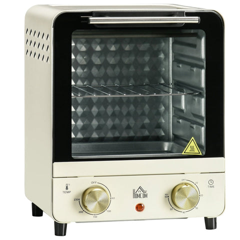 Rootz Mini Oven - Compact Oven - Countertop Oven - 15L Capacity - Adjustable Temperature - Convenient Timer - 25.5cm x 27.5cm x 32cm - Cream White