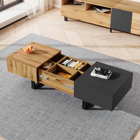 Rootz Modern Coffee Table - Living Room Table - Office Desk - Hidden Storage Compartments - 155L x 55W x 22H cm