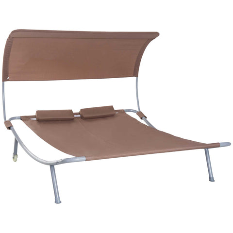 Rootz Double Sun Lounger with Roof - Outdoor Recliner - Rollable Steel Bed - UV Protection - 200cm x 170cm x 130cm