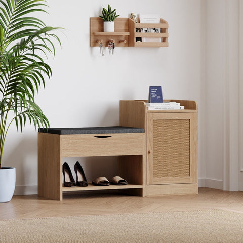 Rootz Shoe Bench Shoe Rack - Footwear Organizer - Storage Solution - Comfortable Seat - 100L x 38W x 62.5H cm