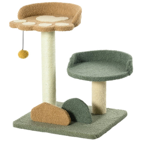 Rootz Small Scratching Post - Cat Scratcher - Feline Play Tower - Ultimate Comfort - Double Beds - Ball Toys - 43W x 39D x 52H cm