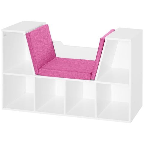 Rootz Library Bench - Storage Shelf - Bookcase - 3 Cushions Included - Comfort Seating - 102L x 30W x 61H cm - White Pink