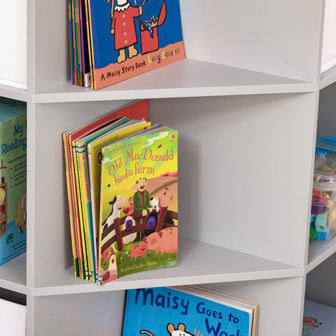 Rootz Children's Storage Shelf - Kid's Organizer - 3 Fleece Drawers - Tilt-Proof Stability - MDF White and  Grey - 57.4cm x 57.4cm x 94cm