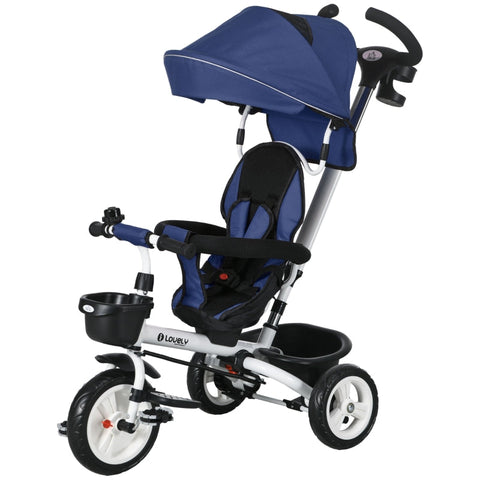Rootz 6-in-1 Kinderdriewieler - Kinderdriewieler - Peuterfiets - Duwstang - Zonnekap - Reflecterende strips - 112cm x 50cm x 104cm - Donkerblauw