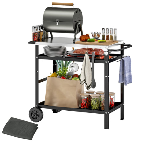 Rootz Grill Car - BBQ Serving Cart - Grill Table - Robust & Easy Clean Surface - Stainless Steel - 100x52x80cm Black, Grey