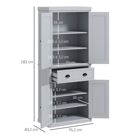 Rootz Kitchen Cabinet Buffet - Multi-purpose Bearing Cabinet - Storage Unit - Adjustable Shelves - 76.2 x 40.2 x 183 cm, Modern Grey Design