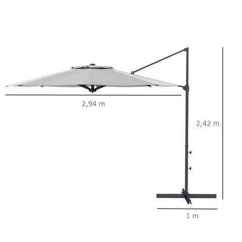 Rootz Cantilever Umbrella - Hanging Umbrella - Parasol - Tilting - Rotating - Hand Crank - Wind Hood - Metal Pole - Dark Gray - 294cm x 294cm x 242cm