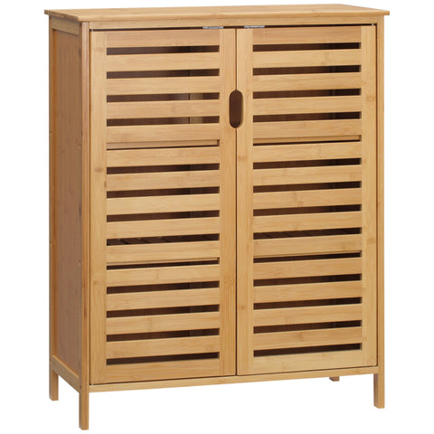 Rootz Bathroom Cabinet - Bamboo Storage - Lamella Design - Compact with Ample Storage - 68b x 32t x 86h cm