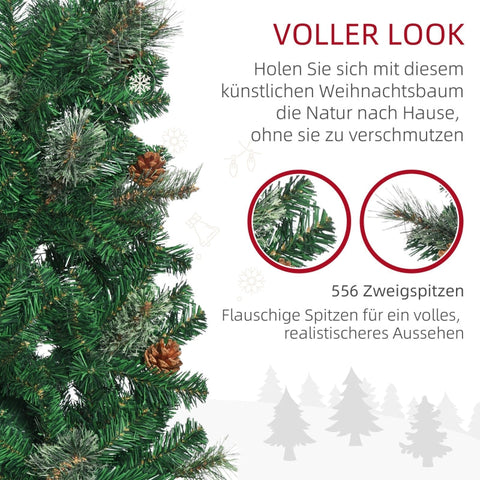 Rootz Slim Christmas Tree - Artificial Pine Tree - Pinecone Decor - Easy Assembly - Space-Saving Design - Flame Retardant - Ø54cm x 195cm