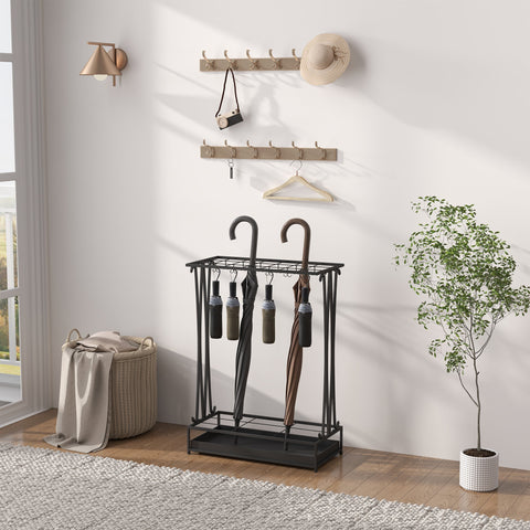 Rootz Umbrella Stand - Umbrella Holder - Rainwater Collector - 24 Hooks & 21 Openings - Durable Steel Design - 50x24x68 cm