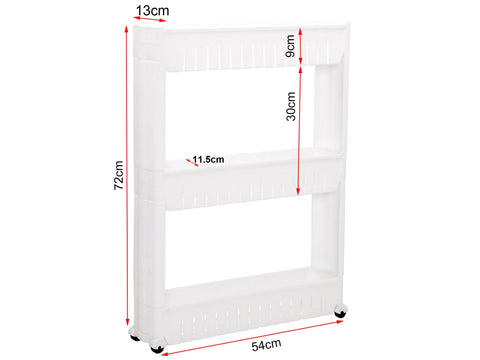 Rootz Niche Trolley - Storage Rack - Slim Design - White - Ventilated Compartments - 13cm x 72cm x 54cm