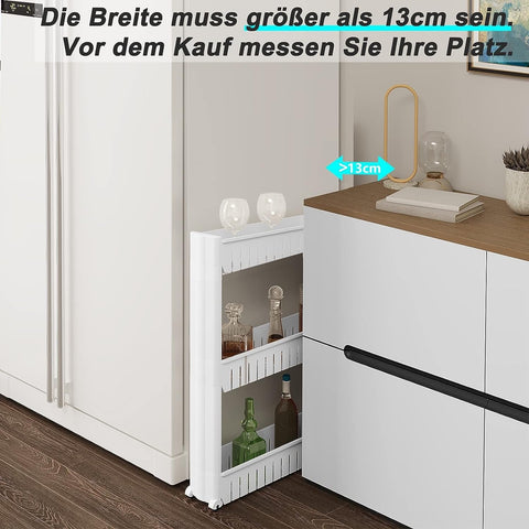 Rootz Niche Trolley - Storage Rack - Slim Design - White - Ventilated Compartments - 13cm x 72cm x 54cm