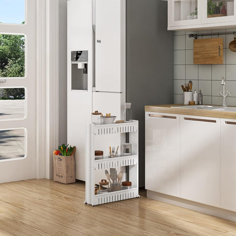 Rootz Niche Trolley - Storage Rack - Slim Design - White - Ventilated Compartments - 13cm x 72cm x 54cm