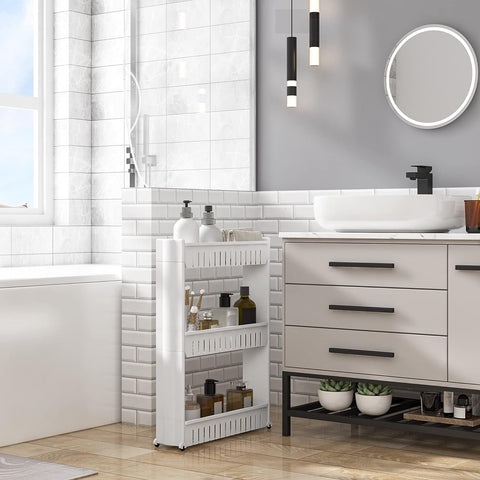 Rootz Niche Trolley - Storage Rack - Slim Design - White - Ventilated Compartments - 13cm x 72cm x 54cm