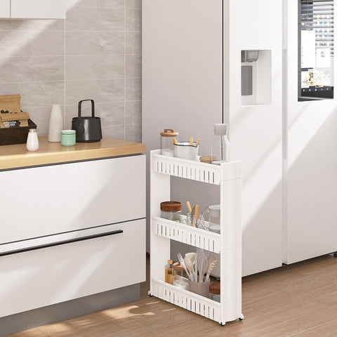 Rootz Niche Trolley - Storage Rack - Slim Design - White - Ventilated Compartments - 13cm x 72cm x 54cm