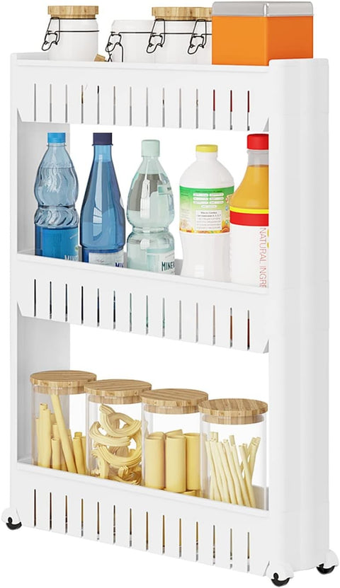 Rootz Niche Trolley - Storage Rack - Slim Design - White - Ventilated Compartments - 13cm x 72cm x 54cm