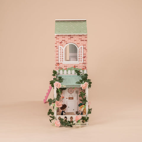 Rootz Spring Garden Cabin Wooden Dollhouse - Miniature Home - Kids Playhouse - 25+ Lifelike Accessories - Educational & Safe - 60cm x 30cm x 70cm - 100% Real Wood