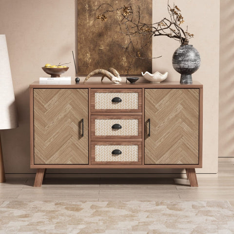 Rootz Stylish Sideboard - Storage Cabinet - Elegant Buffet - Timeless Design - Herringbone Pattern - 120L x 40W x 84H cm