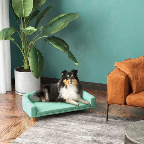 Rootz Dog Bed - Thick Cushion - Dog Sofa - Elegant Design - Pet Sofa - Eucolyptus - Polyester-MDF - Green - 68L x 68W x 35H cm