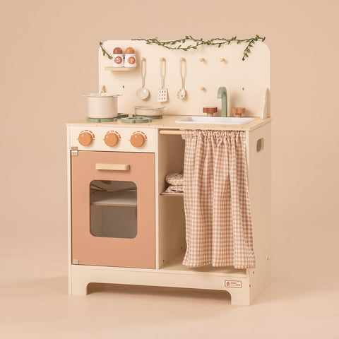 Rootz Rustic Wooden Play Kitchen - Kids Playset - Pretend Cooking Station - Enchanting Design - Sustainable Wood - 76 cm x 38 cm x 89 cm