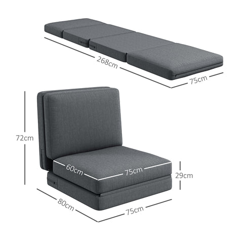 Rootz Convertible Floor Chair - Upholstered Sofa - Meditation Seat - Velvet Comfort - 75 x 268 x 18cm - Grey