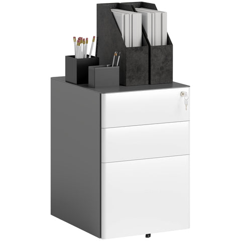Rootz File Cabinet - Roll Container - Office Storage - Secure & Durable - Steel Housing - 39x48x59 cm, White and Grey