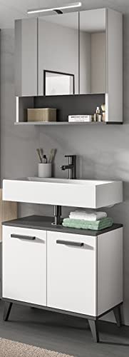 Rootz Bathroom Furniture Set - Vanity Set - 2 Piece Set - Wood Material - White & Anthracite Gray Finish - Space-Saving Design - FSC Certified - 135cm x 50cm x 75cm