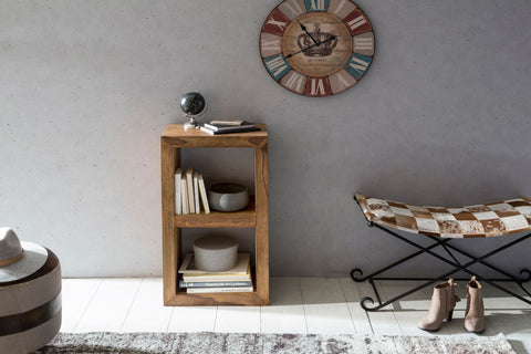 Rootz Standing Shelf - Side Table - Small Coffee Table - Solid Sheesham Wood - Handmade - Unique Grain - 2 Shelves - Attractive Design - 88cm x 50cm x 35cm