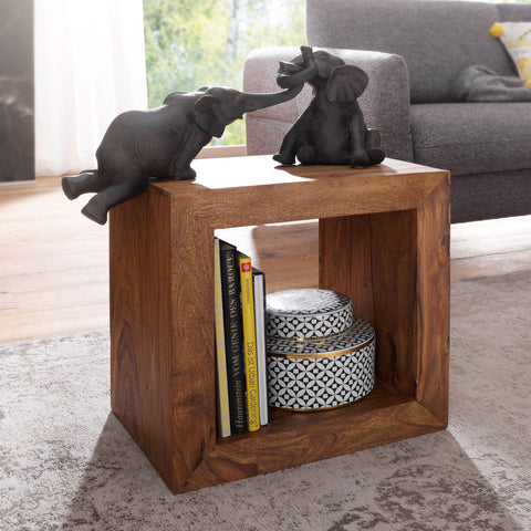 Rootz Cube Shelf - Side Table - Small Coffee Table - Solid Sheesham Wood - Handcrafted - Unique Grain - Attractive Design - 44cm x 44cm x 33cm