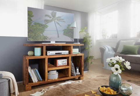 Rootz Solid Wood Sideboard - TV Table - Storage Cabinet - Sheesham Wood - Protective Varnish Coating - Unique Grain - 115cm x 76cm x 40cm