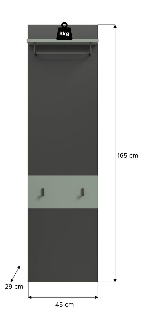 Rootz Green Wardrobe Panel - Coat Rack - Clothes Organizer - Durable Chipboard - 165cm x 45cm x 29cm