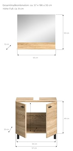 Rootz 3 Piece Set Bathroom Cabinet - Sonoma Oak Nb - Vanity Unit - Spacious Storage - 102cm x 186cm x 33cm