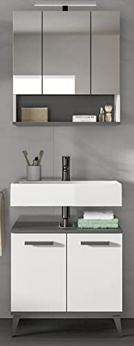 Rootz Bathroom Furniture Set - Vanity Set - 2 Piece Set - Wood Material - White & Anthracite Gray Finish - Space-Saving Design - FSC Certified - 135cm x 50cm x 75cm