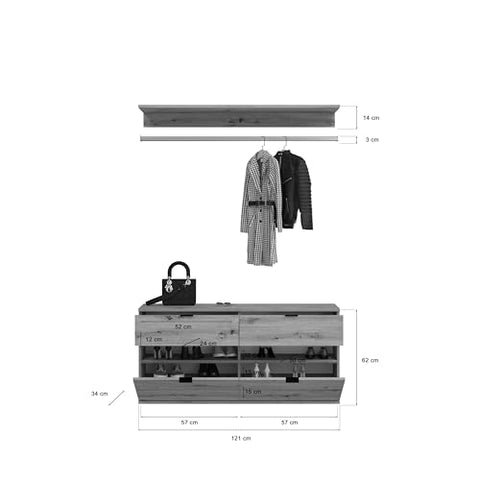 Rootz 3-Piece Wardrobe Combination - Closet System - Wardrobe Set - White Gloss Finish - Artisan Oak - 212cm x 193cm x 34cm