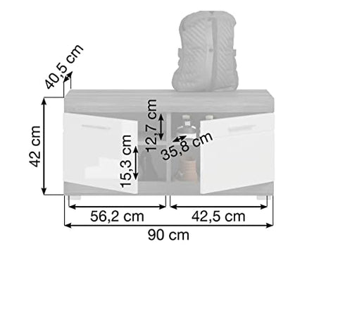 Rootz Scout Bench - Wardrobe - Closet - Wood Material - White High-Gloss Front - Smoke Silver Body - 90cm x 44cm x 40cm