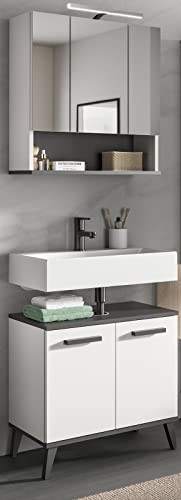 Rootz Bathroom Furniture Set - Vanity Set - 2 Piece Set - Wood Material - White & Anthracite Gray Finish - Space-Saving Design - FSC Certified - 135cm x 50cm x 75cm