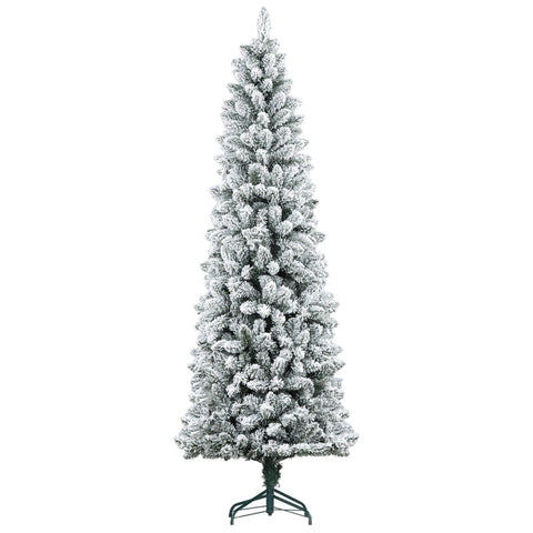 Rootz Christmas Tree 210 cm - Artificial Snow - Slim Fir Tree - Flame Retardant - Steel Base - Green - Ø75 x 210Hcm