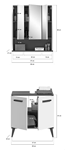 Rootz Bathroom Furniture Set - Vanity Set - 2 Piece Set - Wood Material - White & Anthracite Gray Finish - Space-Saving Design - FSC Certified - 135cm x 50cm x 75cm