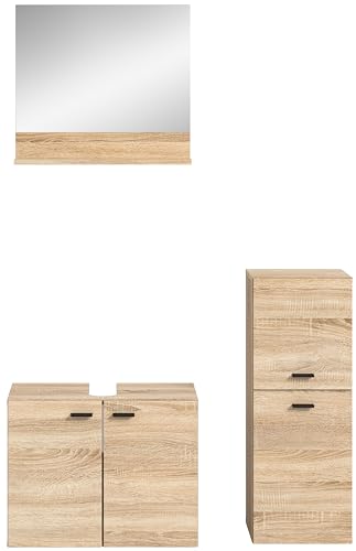 Rootz 3 Piece Set Bathroom Cabinet - Sonoma Oak Nb - Vanity Unit - Spacious Storage - 102cm x 186cm x 33cm