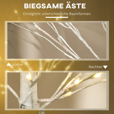 Rootz Artificial Birch Tree with LED Lights - White Birch Tree - Decorative LEDs - Weatherproof - 22cm x 22cm x 150cm