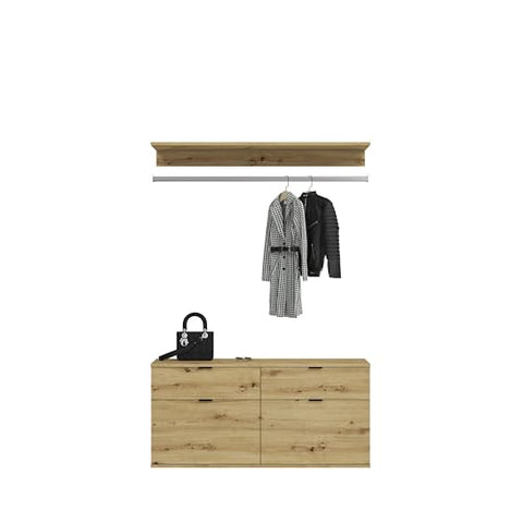 Rootz 3-Piece Wardrobe Combination - Closet System - Wardrobe Set - White Gloss Finish - Artisan Oak - 212cm x 193cm x 34cm