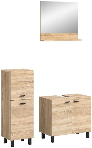 Rootz 3 Piece Set Bathroom Cabinet - Sonoma Oak Nb - Vanity Unit - Spacious Storage - 102cm x 186cm x 33cm