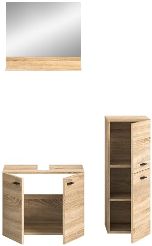 Rootz 3 Piece Set Bathroom Cabinet - Sonoma Oak Nb - Vanity Unit - Spacious Storage - 102cm x 186cm x 33cm