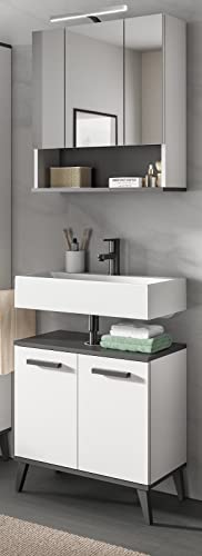 Rootz Bathroom Furniture Set - Vanity Set - 2 Piece Set - Wood Material - White & Anthracite Gray Finish - Space-Saving Design - FSC Certified - 135cm x 50cm x 75cm