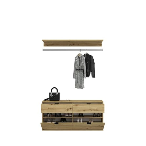 Rootz 3-Piece Wardrobe Combination - Closet System - Wardrobe Set - White Gloss Finish - Artisan Oak - 212cm x 193cm x 34cm