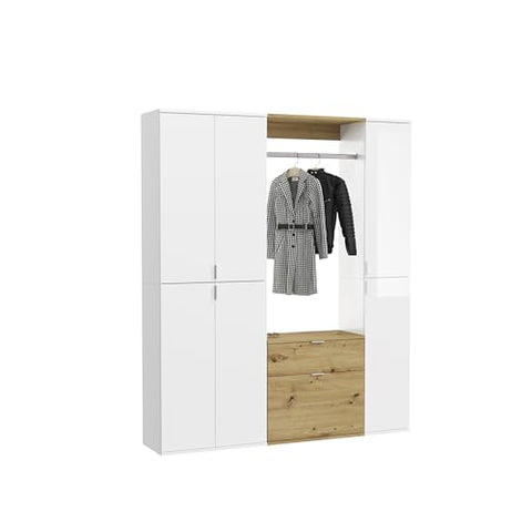Rootz 3 Piece Combination Wardrobe - White Gloss/Mirror - Artisan Oak - Spacious Storage - 152cm x 193cm x 34cm