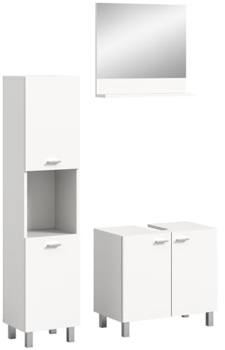 Rootz 3-Piece Set Bathroom Furniture - White Nb - Bathroom Storage - Extensive Storage - 102cm x 186cm x 33cm