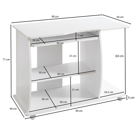 Rootz Modern Computer Desk with PC Shelf - Timeless Design - Storage Options - Rounded 3D Corners - 90cm x 71cm x 50cm